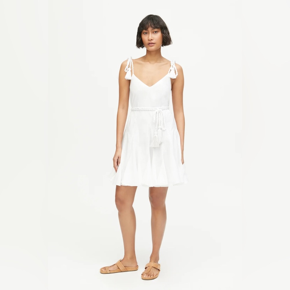 NWT RHODE Casey White Tie-Strap linen Mini Dress